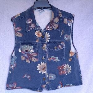 Butterfly and Floral Denim Vest